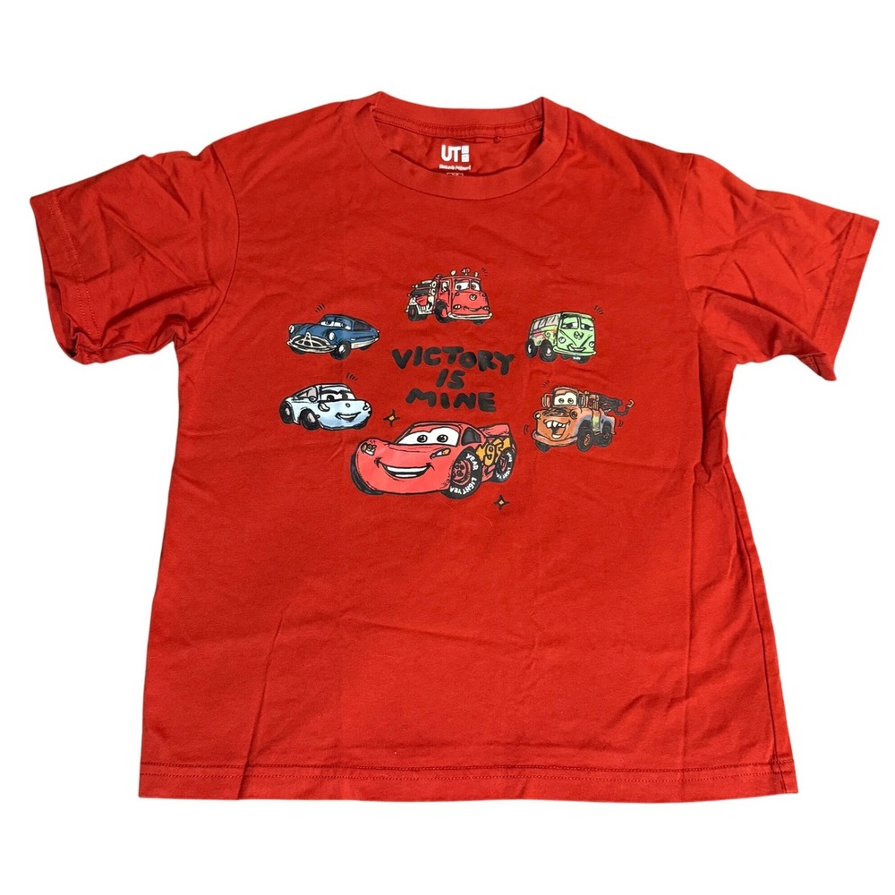 NWOT Uniqlo Pixar Cars‎ Size 7-8 Short Sleeve Cotton Shirt Kid Rust Red Orange